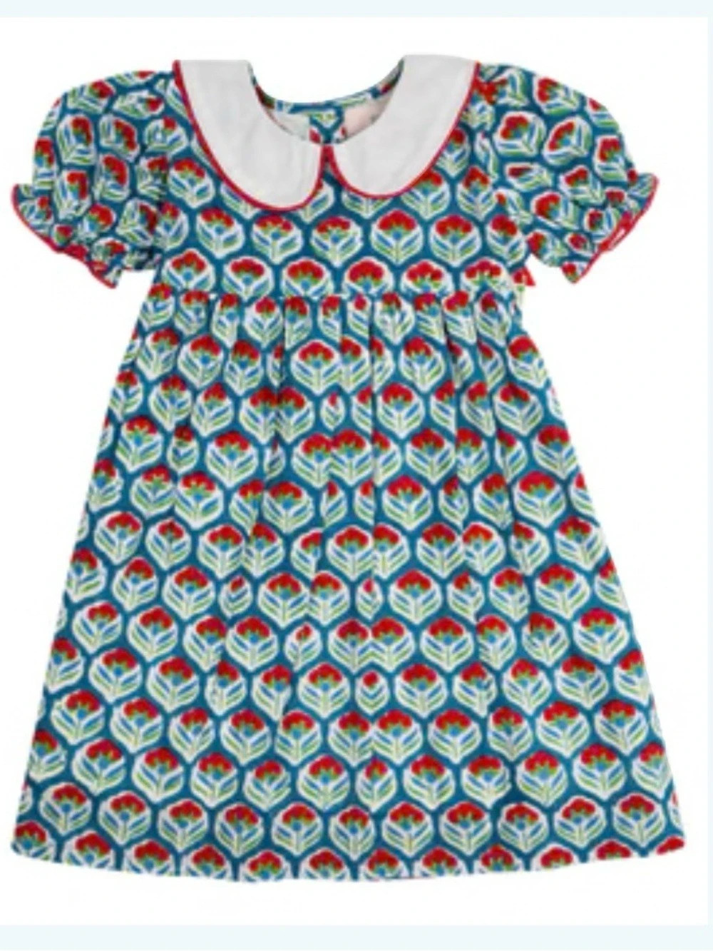 Smockingbird Crimson Petal Block Print Dress Girls Floral. size 6